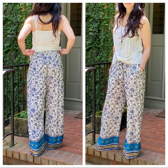 BOHO PRINT WIDE  LEG TIE FRONT PANTS - Picture 10 of 12